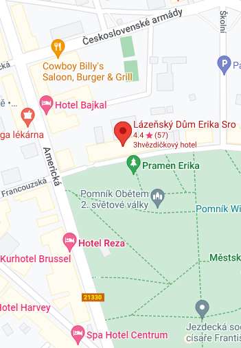 Contact, map, spa Erika, Františkovy Lázně, Czech